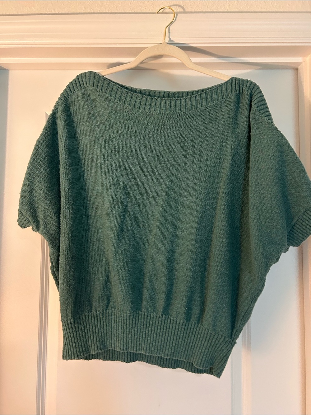 LOFT Teal Boat Neck Short Sleeve Sweater